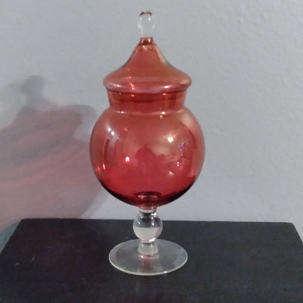 VTG Hand Blown Italian Empoli Lidded Glass Jar